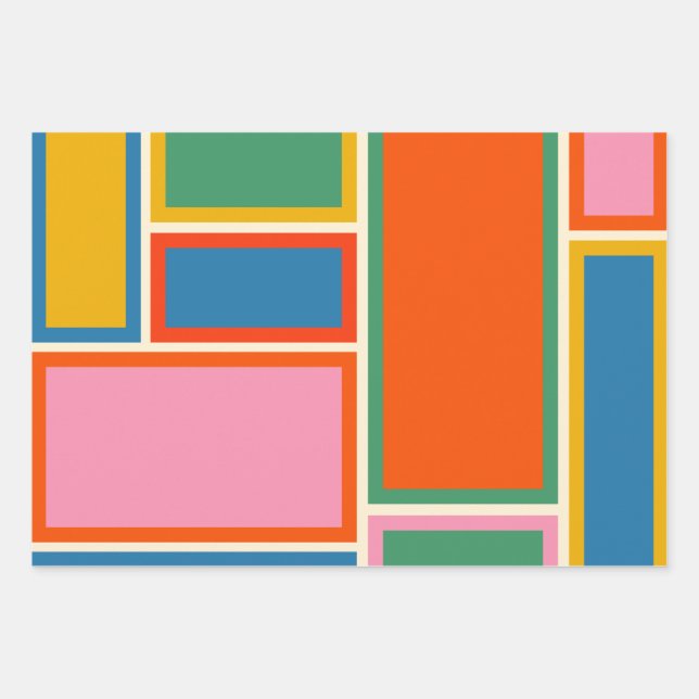 Midcentury Modern Colourful Geometric Minimalist Wrapping Paper Sheet (Front)