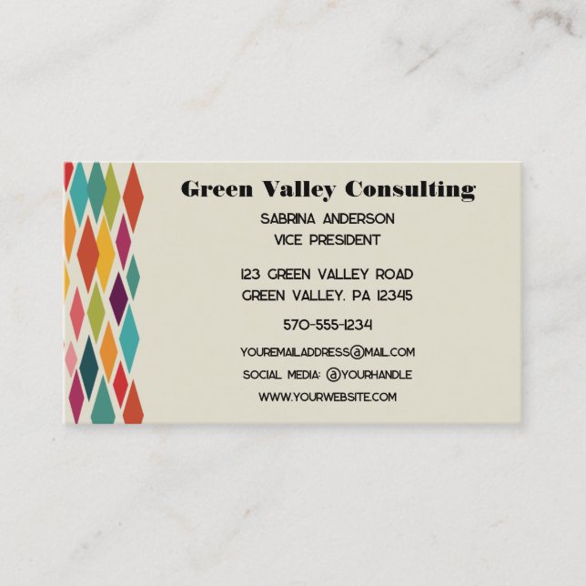 Midcentury Modern Colourful Geometric Print  Business Card (Front)