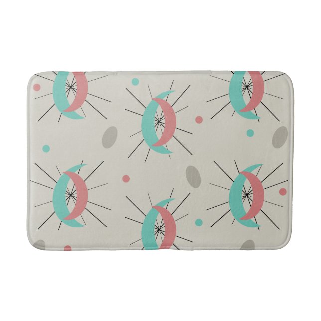 Midcentury Modern Crescents Turquoise Pink Bath Mat (Front)
