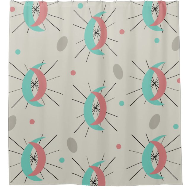 Midcentury Modern Crescents Turquoise Pink Shower Curtain (Front)