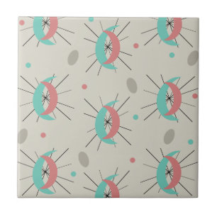 Midcentury Modern Crescents Turquoise Pink Tile