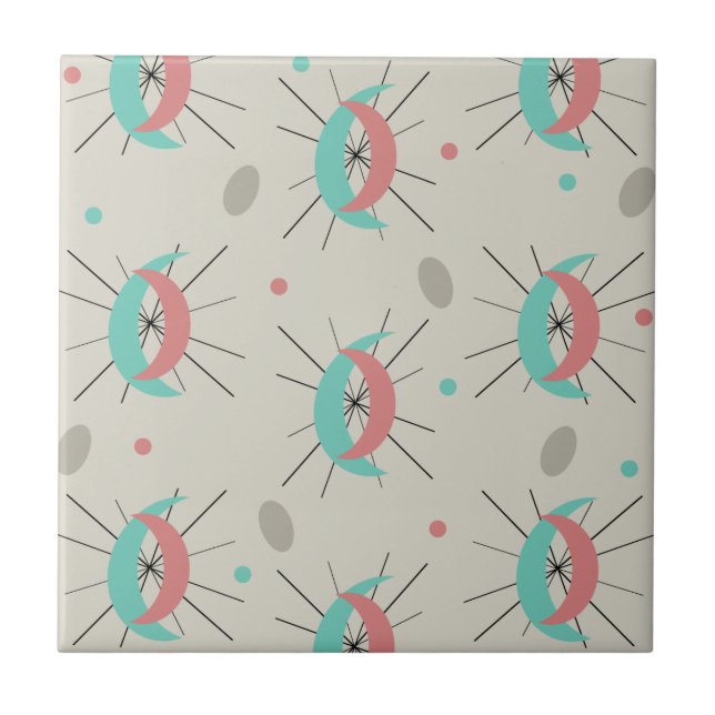 Midcentury Modern Crescents Turquoise Pink Tile (Front)