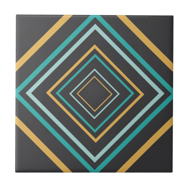 Midcentury Modern Diamonds Turquoise and Gold Tile (Front)