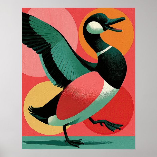 Midcentury Modern Duck Bold Geometric Art Poster (Front)