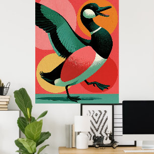 Midcentury Modern Duck Bold Geometric Art Poster