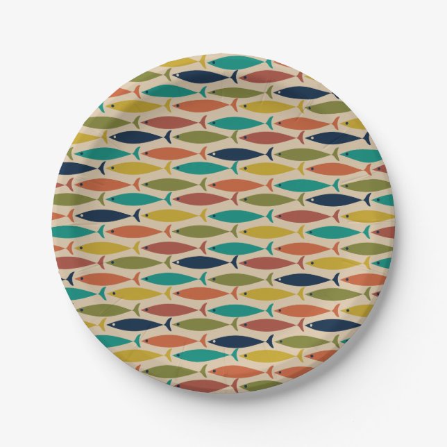 Midcentury Modern Fish Pattern Paper Plate (Front)