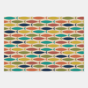 Midcentury Modern Fish Pattern Wrapping Paper Sheet