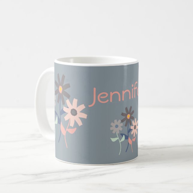 Midcentury Modern Floral with Name Coffee Mug (Front Left)