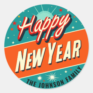 Midcentury Modern Happy New Year Classic Round Sticker