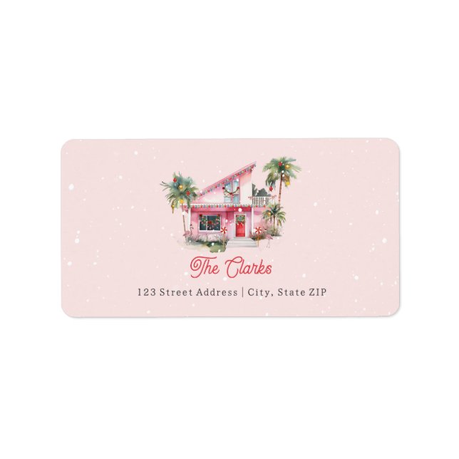 Midcentury Modern House Pink Christmas  Label (Front)