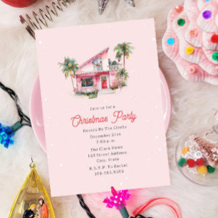 Midcentury Modern House Pink Christmas Party Invitation
