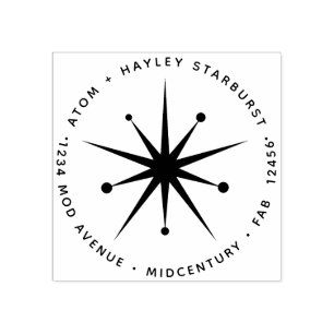 Midcentury Modern Minimalist Atomic Starburst Star Rubber Stamp