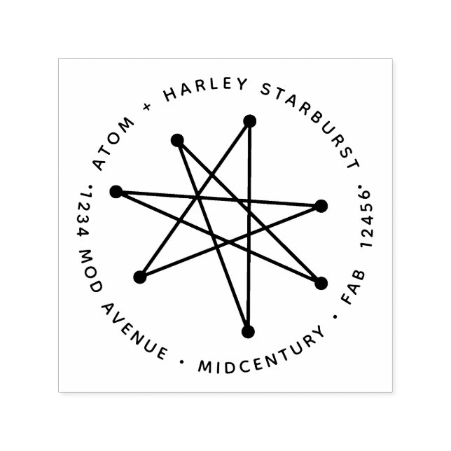 Midcentury Modern Minimalist Atomic Starburst Star Self-inking Stamp (Design)