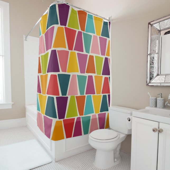 Midcentury Modern Mosaic Geometric Print  Shower Curtain (In Situ)