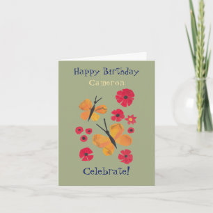 MidCentury Modern Orange Butterfly Cute Birthday Card