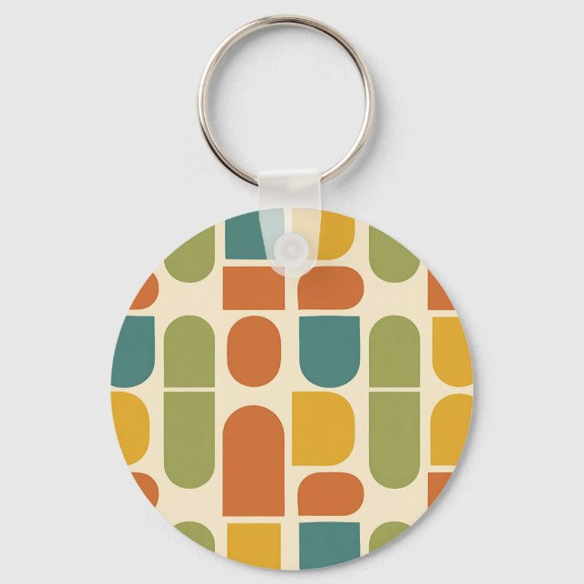 Midcentury Modern Organic Shapes Pattern Key Ring (Front)