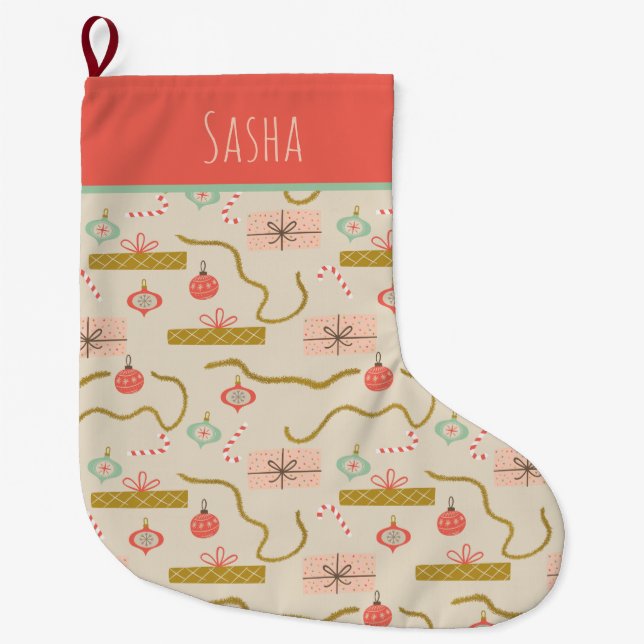 Midcentury Modern Personalised Christmas Large Christmas Stocking (Front)