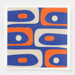 Midcentury Modern Piquet Abstract Blue Orange Napkin