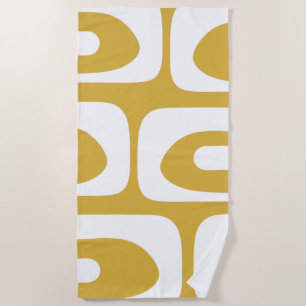 Midcentury Modern Piquet Abstract Mustard & White Beach Towel