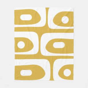 Midcentury Modern Piquet Abstract Mustard & White Fleece Blanket