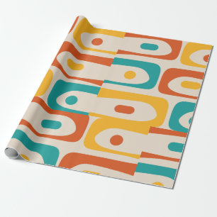 Midcentury Modern Piquet Abstract Teal Orange Wrapping Paper