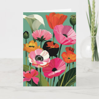 Midcentury Modern Poppy Floral Bright Bloom Card