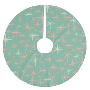 Midcentury Modern Retro 50s Starbursts Pink Mint Brushed Polyester Tree Skirt