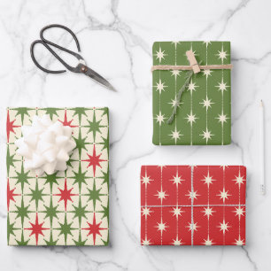 Midcentury Modern Retro Christmas Patterns Wrapping Paper Sheet