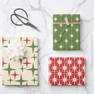 Midcentury Modern Retro Christmas Patterns Wrapping Paper Sheet