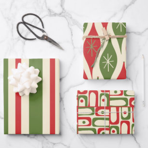 Midcentury Modern Retro Christmas Patterns Wrapping Paper Sheet