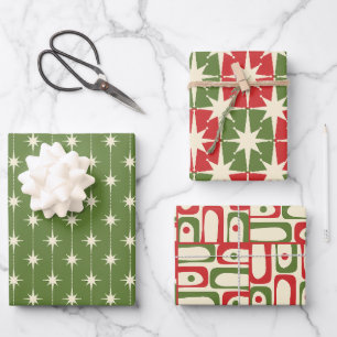 Midcentury Modern Retro Christmas Patterns Wrapping Paper Sheet