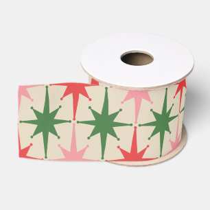 Midcentury Modern Retro Christmas Starbursts Grosgrain Ribbon