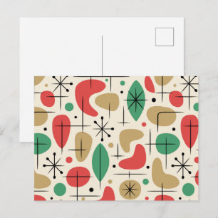 Midcentury Modern Retro Christmas Starbursts Invitation Postcard