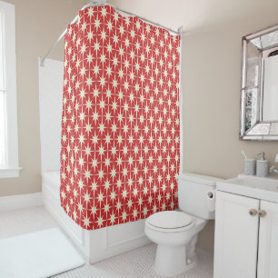 Midcentury Modern Retro Christmas Starbursts Shower Curtain