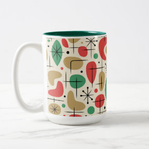 Midcentury Modern Retro Christmas Starbursts  Two-Tone Coffee Mug