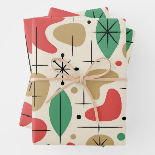 Midcentury Modern Retro Christmas Starbursts Wrapping Paper Sheet
