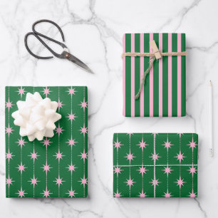 Midcentury Modern Retro Christmas Starbursts Wrapping Paper Sheet