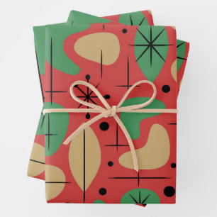 Midcentury Modern Retro Christmas Starbursts Wrapping Paper Sheet