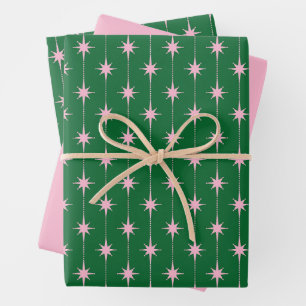 Midcentury Modern Retro Christmas Starbursts Wrapping Paper Sheet