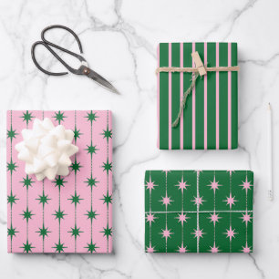 Midcentury Modern Retro Christmas Starbursts Wrapping Paper Sheet
