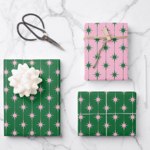 Midcentury Modern Retro Christmas Starbursts Wrapping Paper Sheet