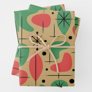 Midcentury Modern Retro Christmas Starbursts Wrapping Paper Sheet