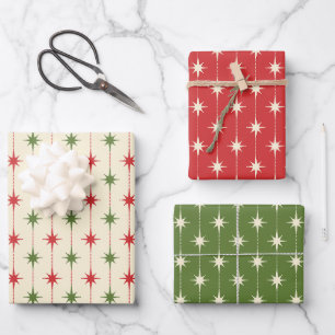 Midcentury Modern Retro Christmas Starbursts Wrapping Paper Sheet