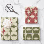 Midcentury Modern Retro Christmas Vintage Stars  Wrapping Paper Sheet<br><div class="desc">Midcentury Modern Retro Christmas Starbursts Wrapping Paper Sheets. A nod towards the atomic age (also known as the space age or atomic era) of the 1950s. In vintage mid century mod Xmas holiday colours: muted red,  olive green,  and dusky cream.</div>
