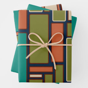Midcentury Modern Retro Geometric Patterns Wrapping Paper Sheet