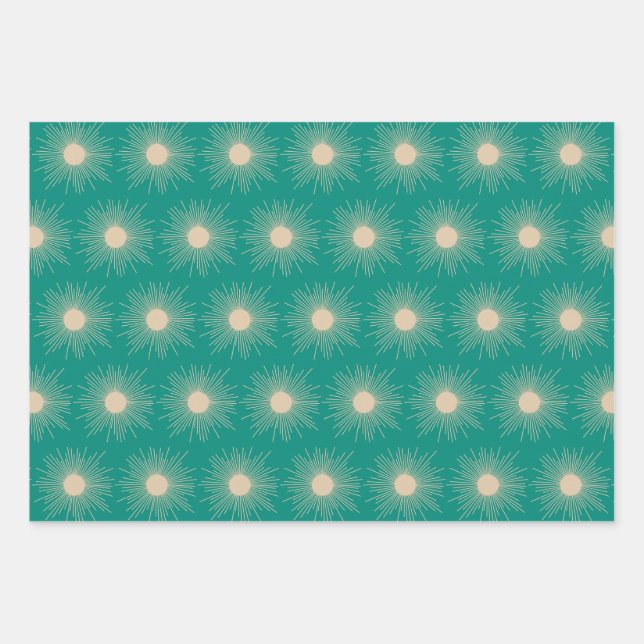 Midcentury Modern Retro Suns in Mid Mod Colours Wrapping Paper Sheet (Front)