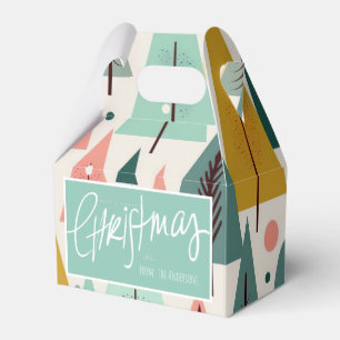 Midcentury Modern Retro Turquoise Christmas Trees Favour Box