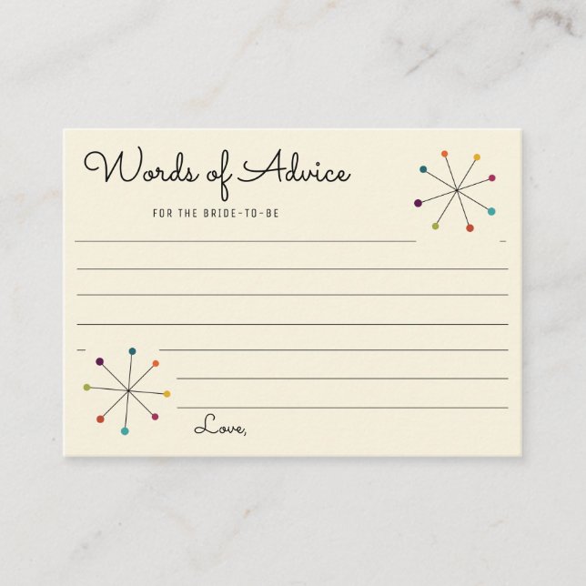 Midcentury Modern Retro Vintage Style Wedding Advice Card (Front)