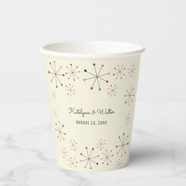 Midcentury Modern Retro Vintage Style Wedding Paper Cups (Front)