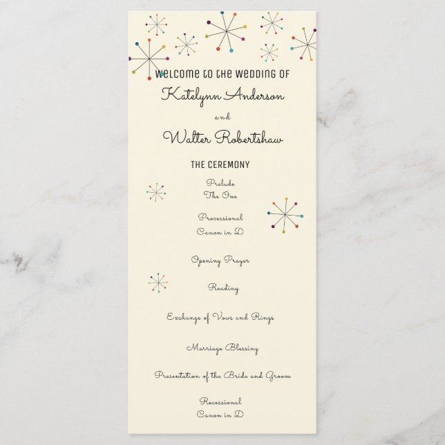 Midcentury Modern Retro Vintage Style Wedding Programme (Front)